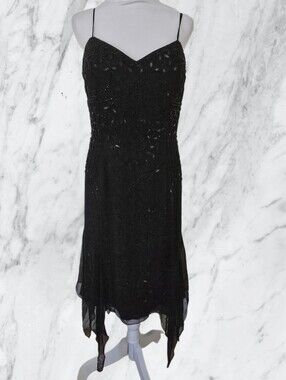 Aline Beaded Silk Asymmetrical Hem Dress